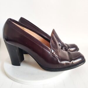 Anne Klein Loafers Pumps Size 8 Leather Heeled Burgundy Made in Italy Block Heel